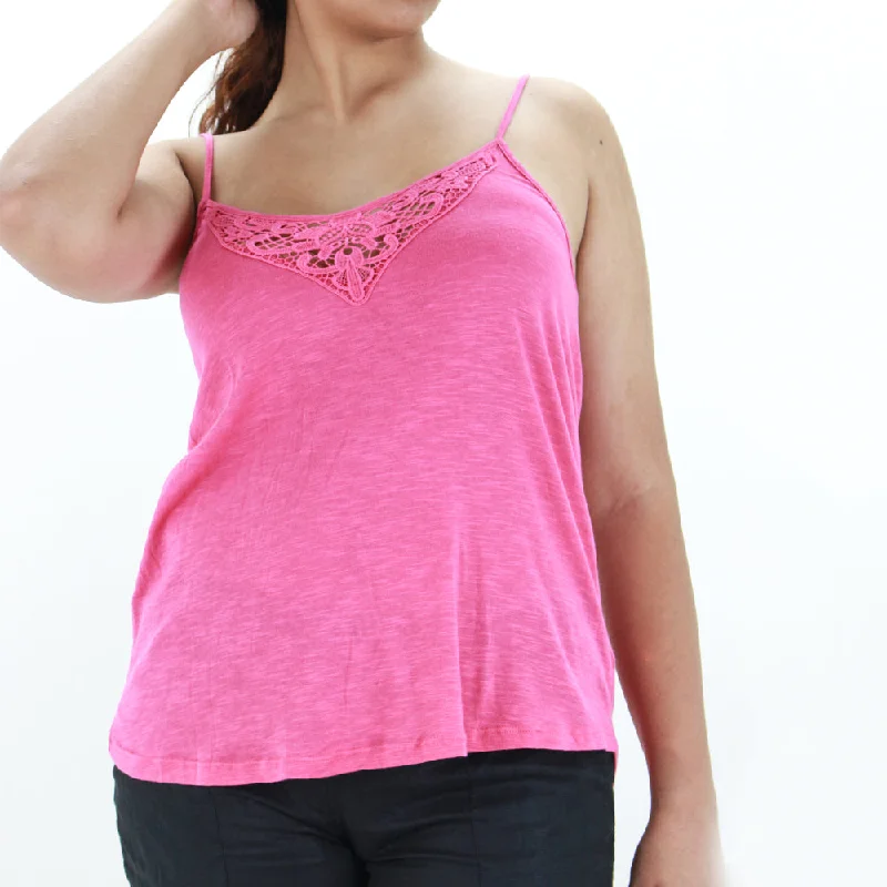 Women's Crochet Bib Cami Sleepwear Top,Fuchsia