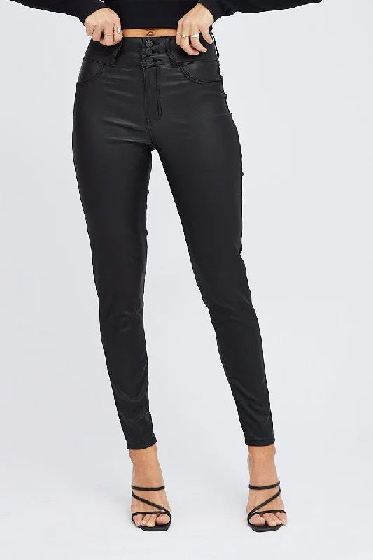 Black Skinny Jean High Rise Wet Look