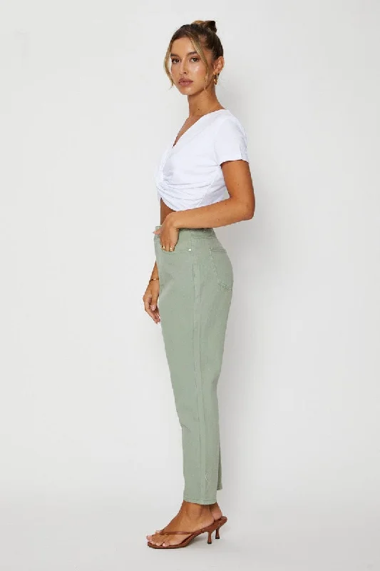 Green High Rise Mom Jeans