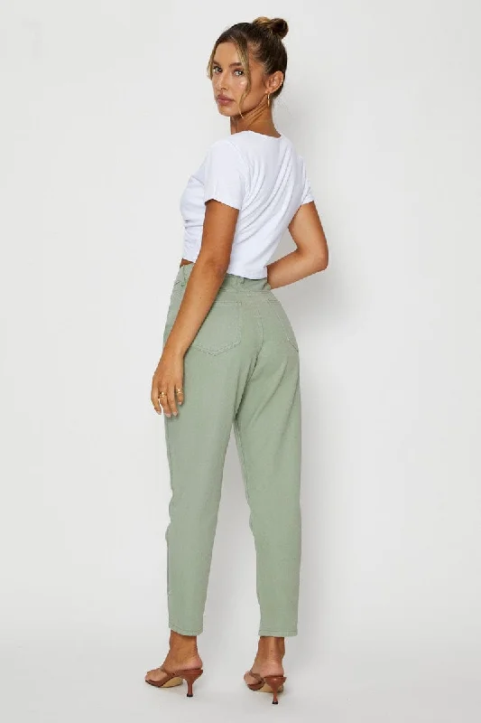 Green High Rise Mom Jeans