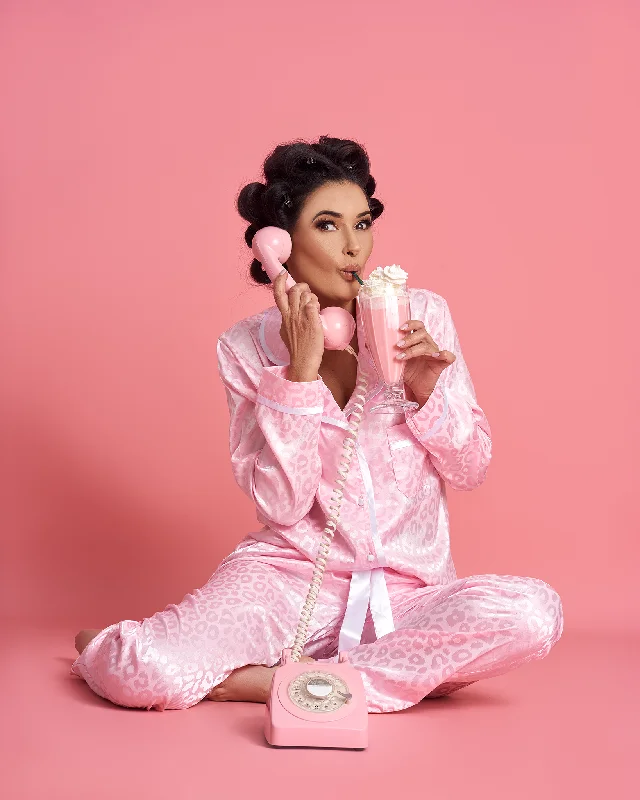 Pink Leopard Print Long Pyjama Set