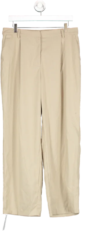 NA-KD Beige X Claire Rose Straight Leg Trousers UK XL