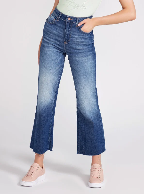 High-Rise Ankle Wide Leg Denim Jeans In Feel Free Wash