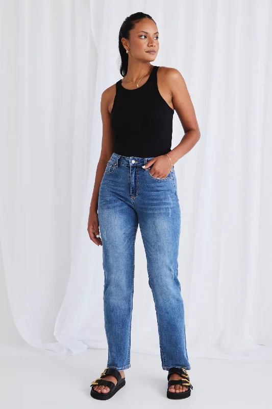 Ridge Mid Blue Slim Straight Mid Rise Jean